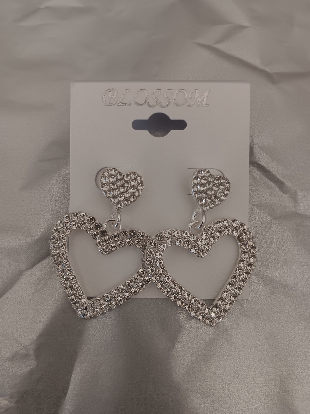 Silver Rhinestone Heart Drop Earrings